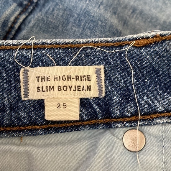 MADEWELL The High Rise Slim Boy Jean medium wash distressed cropped ankle jeans - Picture 5 of 8